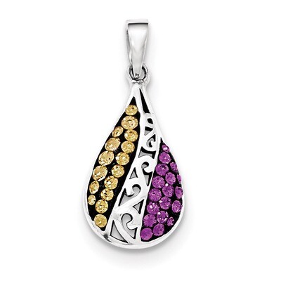 Champ &amp; Purple Crystal Teardrop Pendant Sterling Silver QP4527