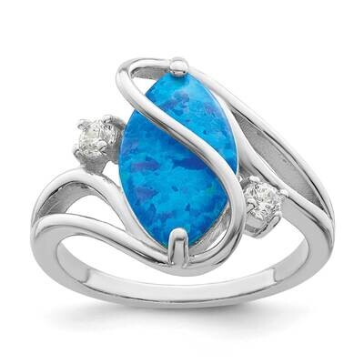 Blue Created Opal &amp; CZ Diamond Twist Ring Sterling Silver Rhodium-Plated Polished QR7326, MPN: QR73…