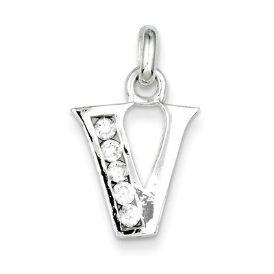 White Diamond Initial V Pendant Sterling Silver QC6716V, MPN: QC6716V, 883957529295