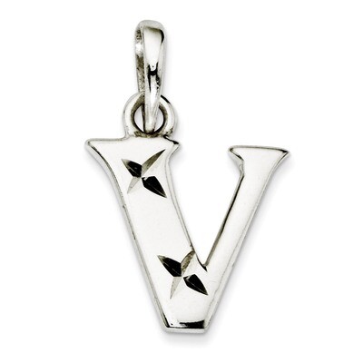 Diamond-cut Initial V Pendant Sterling Silver Polished QC7424V, MPN: QC7424V, 886774976686