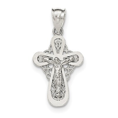 Small Crucifix Pendant Sterling Silver Polished QC8314, MPN: QC8314, 191101453489