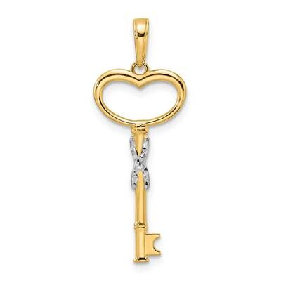 White Rhodium Diamiond-Cut Heart Key Pendant 14k Gold M2931, MPN: M2931, 196904074152