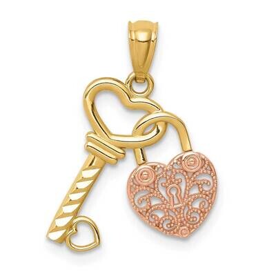 Key &amp; Heart Pendant 14k Two-Tone Gold Diamond-cut C4664, MPN: C4664, 886774013305