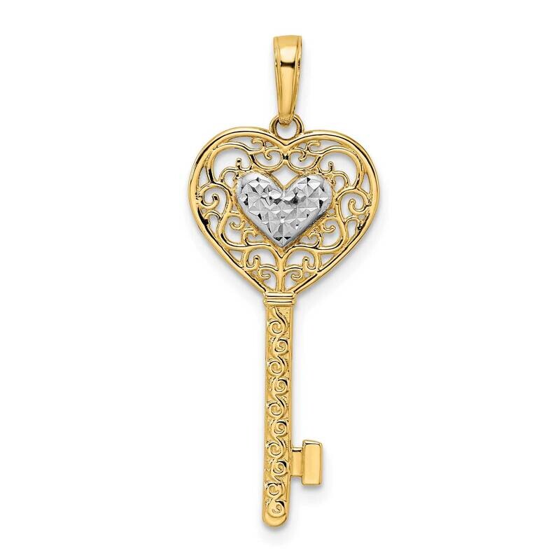 Heart Filigree Key Pendant 14k Gold and White Rhodium Diamond-Cut M2932, MPN: M2932, 196904073407