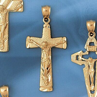 Dazzlers Jewelry Jesus Christ on Cross Pendant Necklace Charm Bracelet in Yellow, White or Rose Gol…
