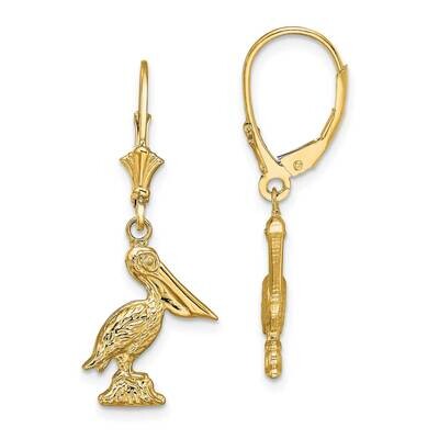 Pelican Standing Leverback Earrings 14k Gold 3-D TF1810, MPN: TF1810, 637218177219