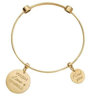 Nikki Lissoni Charm Bangle Gold-Plated with Two Fixed Charms Wish. Love. Sparkle. Find Your Inner S…
