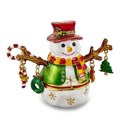 Snowman Tree Trinket Box Enamel on Pewter by Jere, MPN: BJ2056, 191101594953