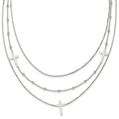 Multistrand Sideways Cross Necklace 18 Inch Sterling Silver Polished QG3914-18, MPN: QG3914-18, 191…