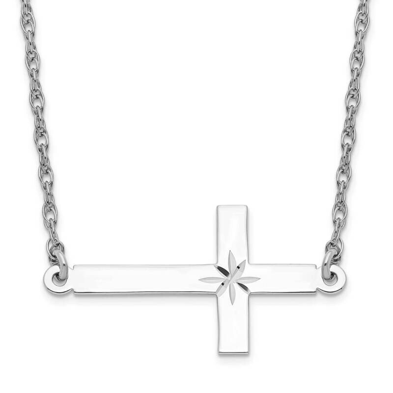 Large Diamond-Cut Sideways Cross Necklace Sterling Silver Rhodium-plated QG3467-18