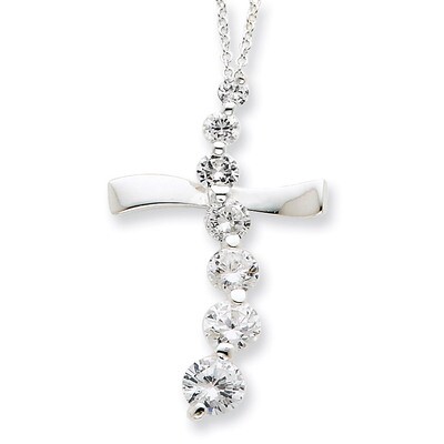18 Inch Cross Journey Necklace Sterling Silver Diamond QG2645-18, MPN: QG2645-18, 723252563221