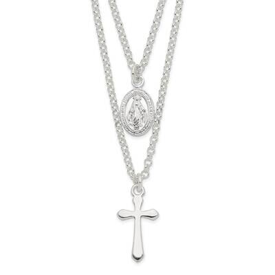 Medallion &amp; Cross Necklace Sterling Silver Polished QG6056-17, MPN: QG6056-17, 196904162989
