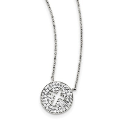 CZ Diamond Cross Necklace 18 Inch Sterling Silver Polished QG3913-18, MPN: QG3913-18, 191101481079