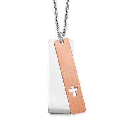 Dogtag with Rose-Tone Cross with 1.25 Inch Extender Necklace 17 Inch Sterling Silver QG5192-17, MPN…