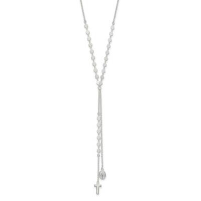 Miraculous Medal And Cross Drop Necklace Sterling Silver Polished QG6045-17, MPN: QG6045-17, 196904…