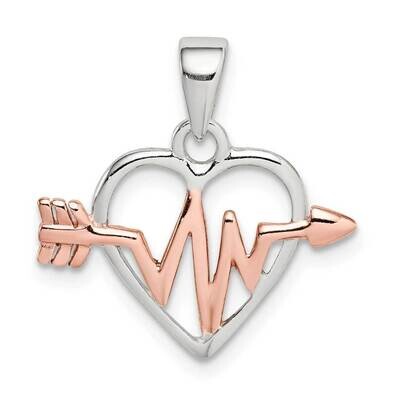 Rose Tone Heart and Arrow Pendant Sterling Silver QC9482, MPN: QC9482, 886774117126