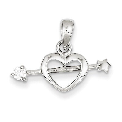 Sterling Silver Rhodium Plated Diamond Heart with Arrow Pendant QP2778