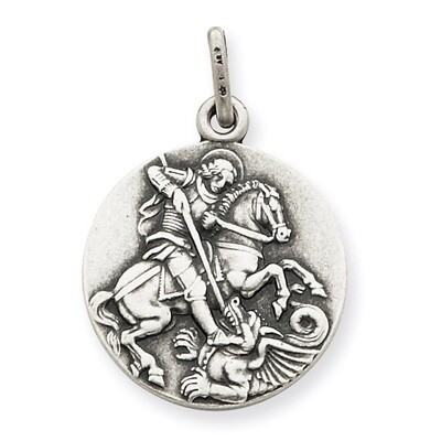 Saint George Medal Antiqued Sterling Silver QC3588, MPN: QC3588, 883957281674