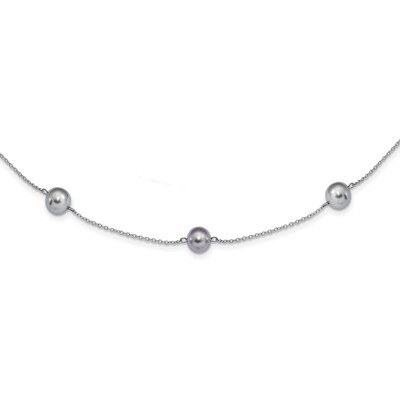 7-8mm Grey Cultured Freshwater Pearl 9 Station Necklace 18 Inch Sterling Silver Rhodium-plated QH54…