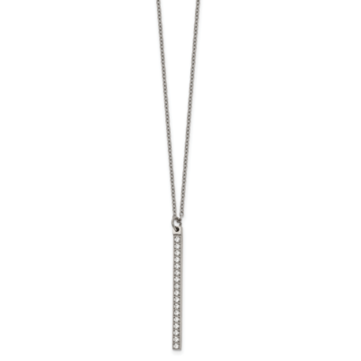 CZ Stone Stone BAR 16 Inch Necklace Stainless Steel Polished SRN2652-16 by Chisel, MPN: SRN2652-16,…