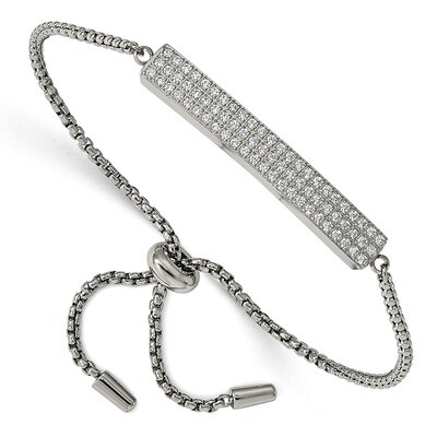 CZ Adjustable Bracelet Stainless Steel Polished SRB2166 by Chisel, MPN: SRB2166, 191101014949