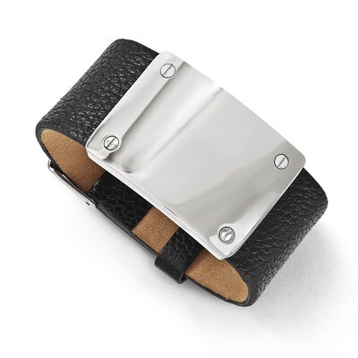 Polished Leather Bracelet - Stainless Steel SRB1660-8.5 by Chisel, MPN: SRB1660-8.5, 191101602788