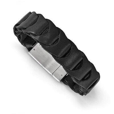 Brushed Black Leather Bracelet - Stainless Steel SRB1663-8.25 by Chisel, MPN: SRB1663-8.25, 1911016…