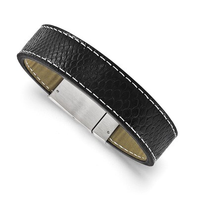 Brushed Black Leather Bracelet - Stainless Steel SRB1638-8.25 by Chisel, MPN: SRB1638-8.25, 1911016…