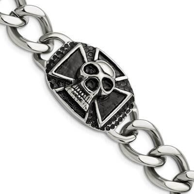 Skull Bracelet Stainless Steel Polished SRB1239-9 by Chisel, MPN: SRB1239-9, 191101390982