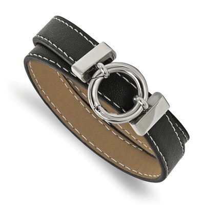 Black Leather Wrap Bracelet Stainless Steel Polished SRB1671 by Chisel, MPN: SRB1671, 191101602818