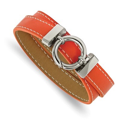 Orange Leather Wrap Bracelet Stainless Steel Polished SRB1670 by Chisel, MPN: SRB1670, 191101602801