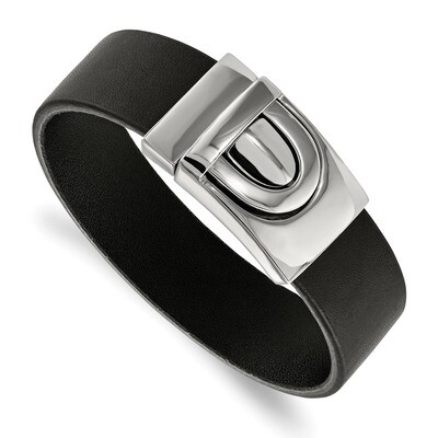 Black Leather Bracelet Stainless Steel Polished SRB2261-8.5 by Chisel, MPN: SRB2261-8.5, 1911010147…