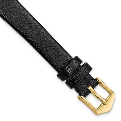 12mm Black Flat Polished Calfskin Watch Band Gold-tone BA543-12, MPN: BA543-12,