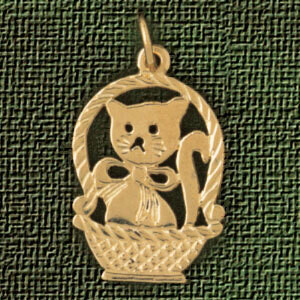 Dazzlers Jewelry Cat Kitten in Basket Pendant Necklace Charm Bracelet in Yellow, White or Rose Gold…