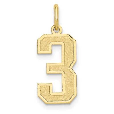 Satin Number 3 Charm 10k Gold Medium 10LSM03, MPN: 10LSM03,