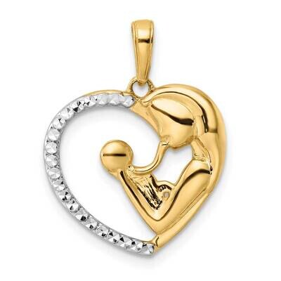 Mother and Baby Heart Pendant 14k Gold and White Rhodium Diamond-Cut M3017, MPN: M3017,