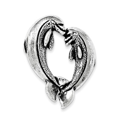 Antiqued Nose to Nose Dolphin Heart Chain Slide Sterling Silver QC8721