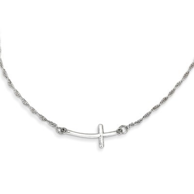 Small Sideways Curved Cross Necklace Sterling Silver QG3462-18, MPN: QG3462-18, 886774239705