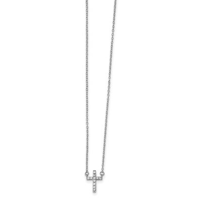 CZ Diamond Cross with 2 inch Extender Necklace 16 Inch Sterling Silver Rhodium-plated QG4052-16, MP…