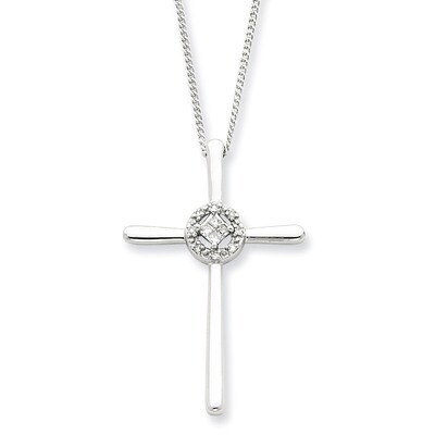 16 Inch Eternal Life Cross Necklace Sterling Silver Diamond QDX161-16, MPN: QDX161-16, 813455011343