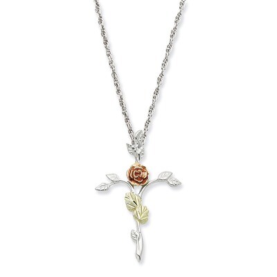 Rose Cross Necklace Sterling Silver &amp; 12k Gold QBH162-18, MPN: QBH162-18, 784715229337