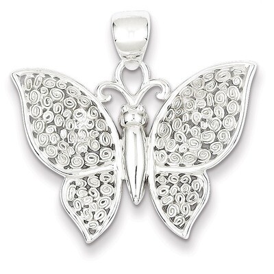 Textured Butterfly Pendant Sterling Silver Polished QP2139, MPN: QP2139, 723252730241