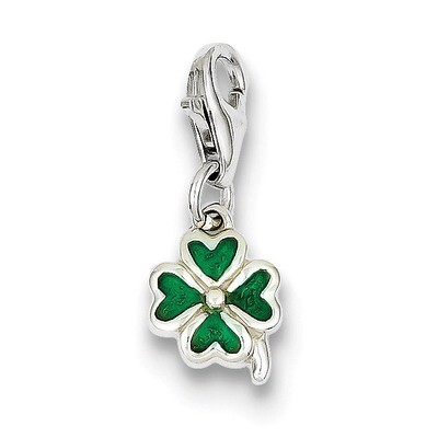 Green Enameled Four Leaf Clover Charm Sterling Silver QC6115, MPN: QC6115, 883957914558