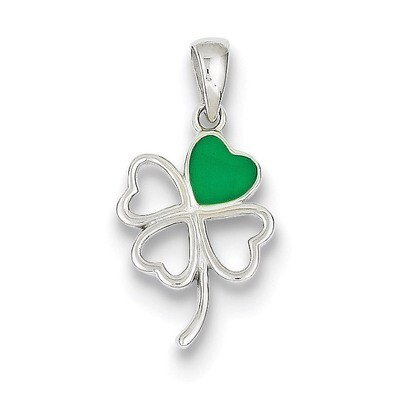 Green Enameled Four Leaf Clover Pendant Sterling Silver QC6113, MPN: QC6113, 883957914534
