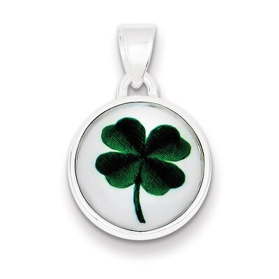 4 Leaf Clover Clear Enamel Pendant Sterling Silver QP1225, MPN: QP1225, 723252633016