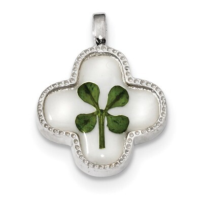 Real Clover Epoxy &amp; Shell Pendant Sterling Silver Platinum-plated QP4762, MPN: QP4762,