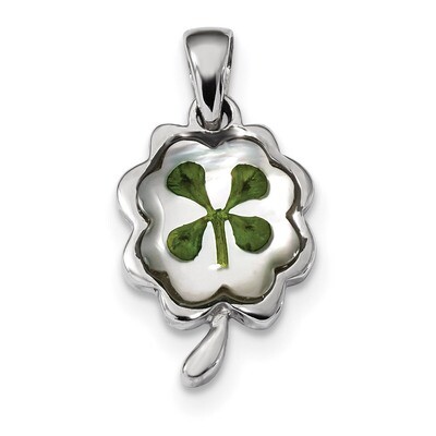 Leaf Clover Epoxy &amp; Shell Pendant Sterling Silver Platinum-plated QP4760, MPN: QP4760,