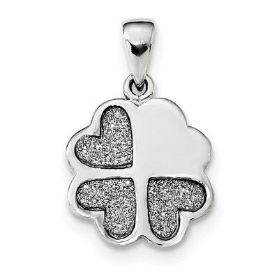 Sterling Silver Rhodium-Plate Enamel Glitter Fabric Clover Hearts Pendant Sterling Silver Rhodium Q…