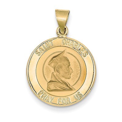 Saint Charles Medal Pendant 14k Gold Polished and Satin XR1297, MPN: XR1297, 883957421810