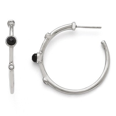 Polished Black Onyx Synthetic Diamond Post Hoop Earrings - Stainless Steel SRE762 by Chisel, MPN: S…